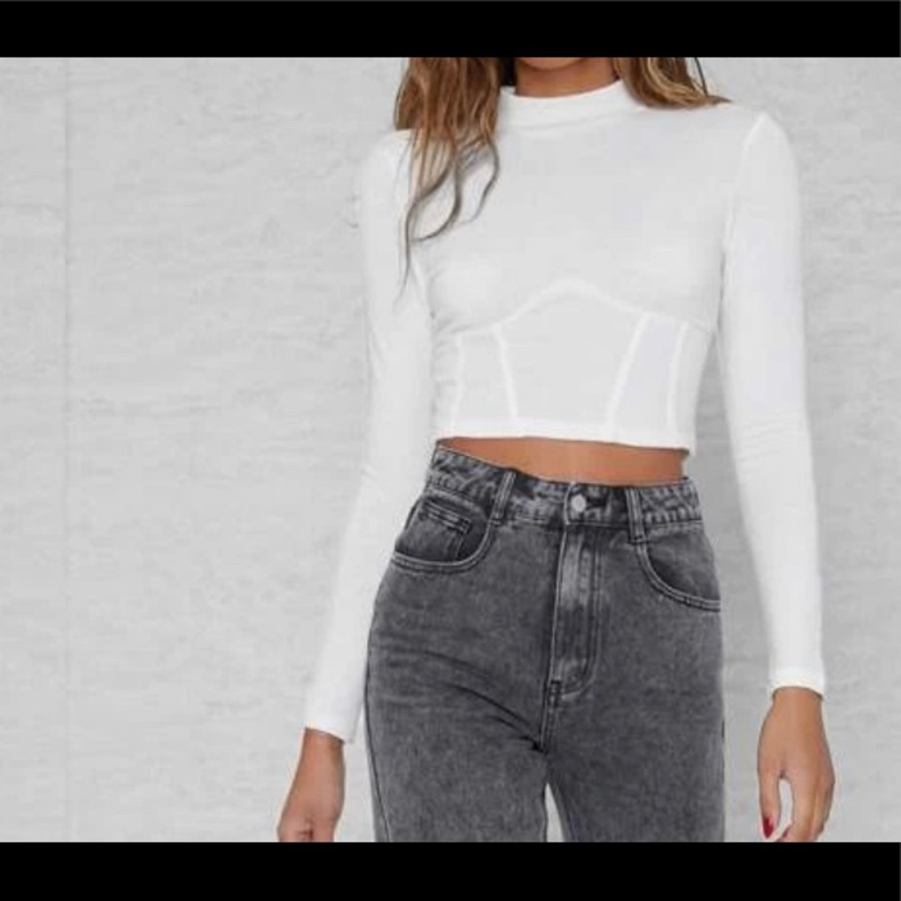 Corset seam mock neck sweater